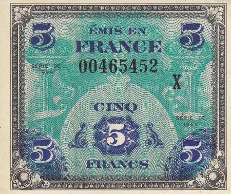 France 5 Francs Impr. américaine (drapeau) - 1944 série X 00465452