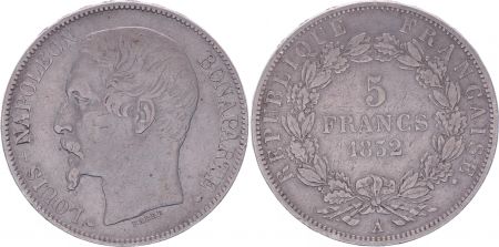 France 5 Francs Louis-Napoléon Bonaparte - Tête étroite - 1852 A - TB+