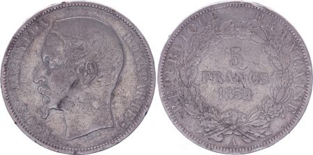 France 5 Francs Louis-Napoléon Bonaparte - Tête étroite - 1852 A - TB
