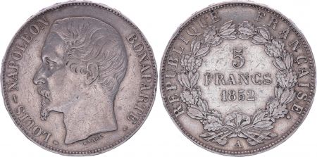 France 5 Francs Louis-Napoléon Bonaparte - Tête Large - 1852 A - TB+
