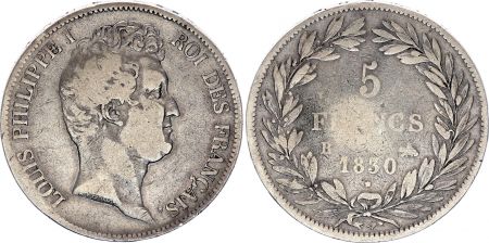 France 5 Francs Louis-Philippe 1830 B Rouen Argent - en creux