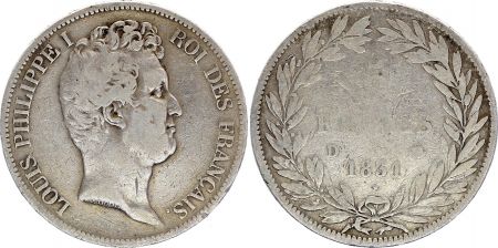 France 5 Francs Louis-Philippe 1831 D Lyon Argent - en creux - TB