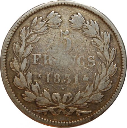 France 5 Francs Louis Philippe 1831 K Bordeaux Tête Laurée Tranche En Relief