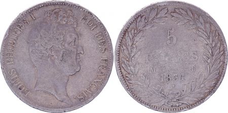 France 5 Francs Louis-Philippe 1831 M Toulouse Argent - en creux - TB