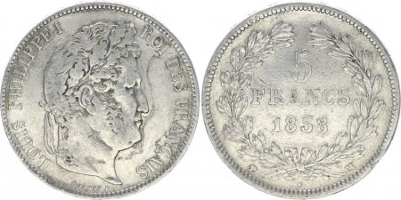 France 5 Francs Louis-Philippe 1er - 1838 MA Marseille