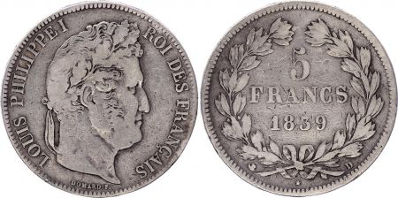 France 5 Francs Louis-Philippe 1er - 1839 D Lyon - Arche