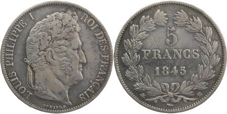 France 5 Francs Louis-Philippe 1er - 1845 BB strasbourg