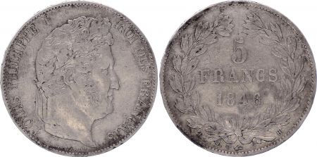 France 5 Francs Louis-Philippe 1er - 1846 BB Strasbourg