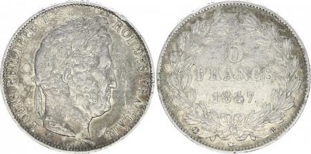 France 5 Francs Louis-Philippe 1er - 1847 BB Strasbourg