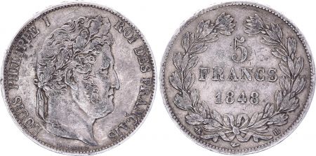 France 5 Francs Louis-Philippe 1er - 1848 BB Strasbourg