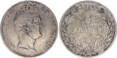 France 5 Francs Louis-Philippe 1er - Sans I - 1830 D Lyon