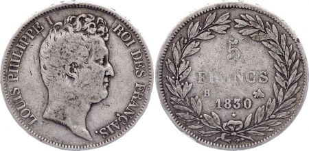 France 5 Francs Louis-Philippe I - 1830 B Rouen Argent - en creux