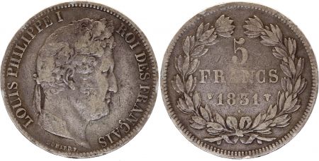 France 5 Francs Louis-Philippe I - 1831 W Lille Argent