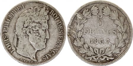 France 5 Francs Louis-Philippe I - 1837 A Paris Argent