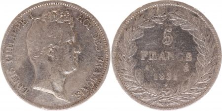 France 5 Francs Louis-Philippe Ier - 1831 A Paris tranche en creux