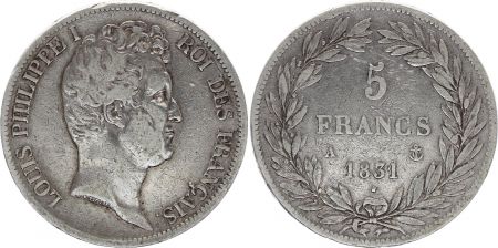 France 5 Francs Louis-Philippe Ier - 1831 A Paris tranche en creux