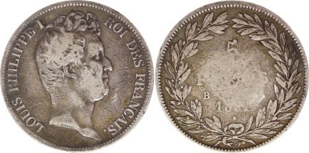 France 5 Francs Louis-Philippe Ier - 1831 B Rouen (date ?) tranche en creux
