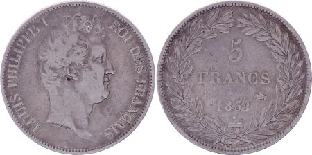 France 5 Francs Louis-Philippe Ier - 1831 B Rouen tranche en creux - TB