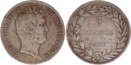 France 5 Francs Louis-Philippe Ier - 1831 B Rouen tranche en creux