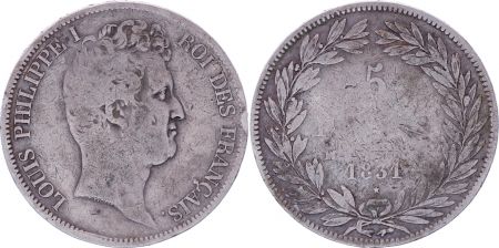 France 5 Francs Louis-Philippe Ier - 1831 MA Marseille tranche en creux - PTB
