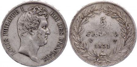 France 5 Francs Louis-Philippe Ier - 1831 W Lille tranche en creux