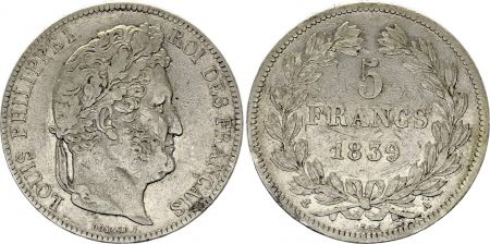 France 5 Francs Louis-Philippe Ier - 1839 A Paris - Argent