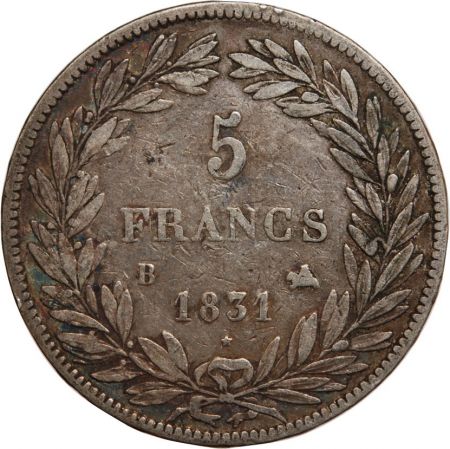 France 5 Francs Louis Philippe Tête Nue 1831 B Rouen Tranche En Relief
