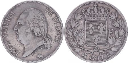 France 5 Francs Louis XVIII - Buste nu - 1817 K Bordeaux - TB+