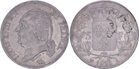 France 5 Francs Louis XVIII - Buste nu - 1821 A Paris - PTTB