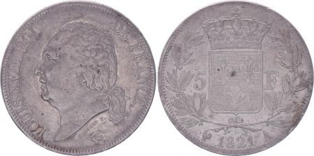 France 5 Francs Louis XVIII - Buste nu - 1821 A Paris - TB+