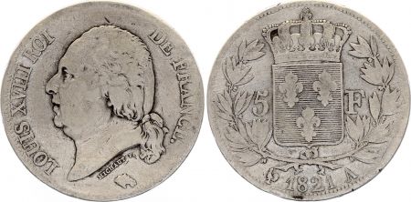 France 5 Francs Louis XVIII - Buste nu - 1821 A Paris - TB