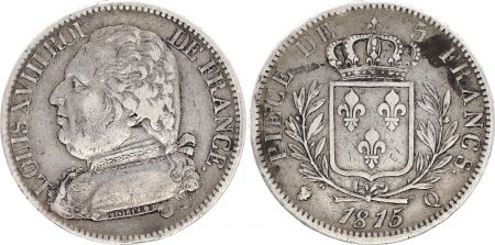 France 5 Francs Louis XVIII Buste habillé - 1814 Q Perpignan - Argent - TTB