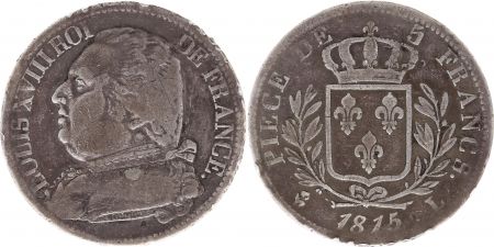 France 5 Francs Louis XVIII Buste Habillé 1815 L Bayonne Argent