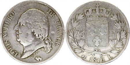 France 5 Francs Louis XVIII Buste nu - 1816 à 1824 - Argent