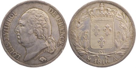 France 5 Francs Louis XVIII Buste nu - 1816 A
