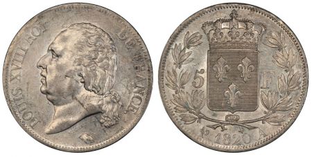 France 5 Francs Louis XVIII Buste nu - 1820 A - PCGS AU 55