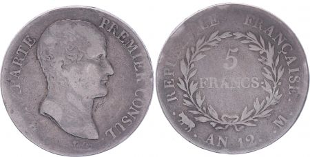 France 5 Francs Napoléon, Premier Consul - An 12 M Toulouse - Argent - PTB