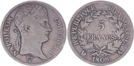 France 5 Francs Napoléon Empereur  - 1808 A Paris - TB