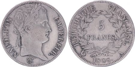 France 5 Francs Napoléon Empereur  - 1808 A Paris - TTB