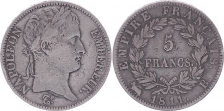 France 5 Francs Napoléon Empereur  - 1811 B Rouen - TB+