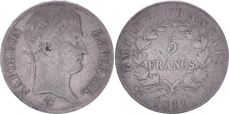 France 5 Francs Napoléon Empereur  - 1811 L Bayonne - TB