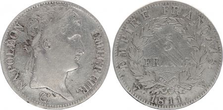 France 5 Francs Napoléon I - 1811 W Lille - Argent
