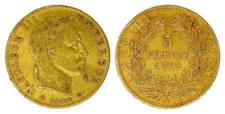 France 5 Francs Napoléon III - Tête laurée - 1862 A