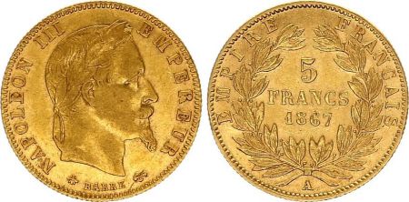 France 5 Francs Napoléon III - Tête Laurée 1867 A