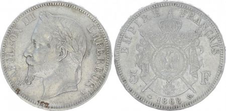 France 5 Francs Napoléon III - Tête laurée 1868 A Paris