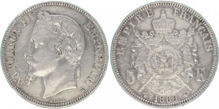 France 5 Francs Napoléon III - Tête laurée 1869 BB Strasbourg