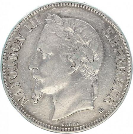 France 5 Francs Napoléon III - Tête laurée 1869 BB Strasbourg