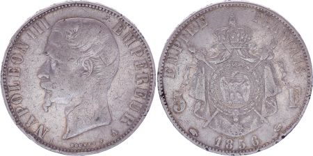France 5 Francs Napoléon III - Tête nue - 1856 A Paris - Argent - TB - 2e ex.