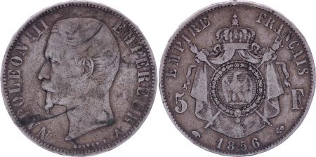 France 5 Francs Napoléon III - Tête nue - 1856 A Paris - Argent - TB - 5e ex.
