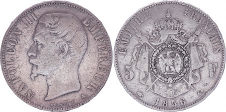 France 5 Francs Napoléon III - Tête nue - 1856 A Paris - Argent - TB